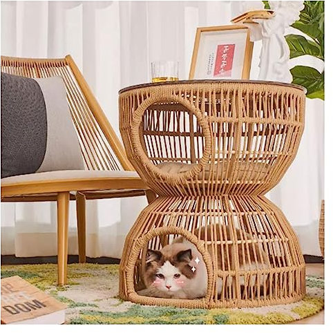 HASMI Couchtisch Beistelltisch mit Katzenbetthöhle, Mehrzweck-Katzenmöbel-Nachttisch, Couchtisch-Beistelltisch mit Katzenhaus, kratzfestes Material, for Wohnzimmer, Schlafzimmer, Balkon Kaffeetisch