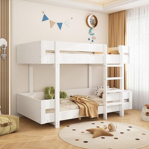 Sapgaks Lit superposé Enfant 90x200 avec escalier,lit Mezzanine 2 Places 90x200 avec Balustrade renforcée,lit cabane Enfants,Design Simple,lit Double,lit Enfant antichute,sans Matelas,Blanc