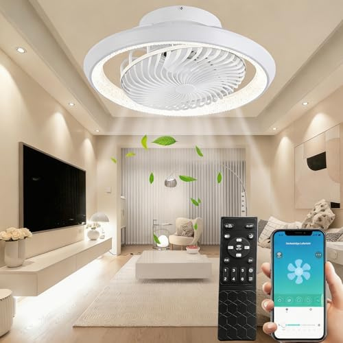SXQYSM Deckenventilator mit Beleuchtung leise 360° Drehbar, 49cm Moderne Deckenlampe mit Ventilator und Fernbedienung, APP Steuerung, 6 Windstufen, DC Motor, für Schlafzimmer, Weiß