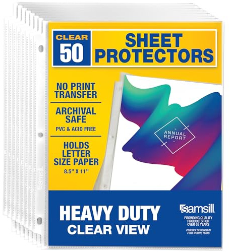Samsill 50 Pack Heavy Duty Sheet Protectors, Crystal Clear, 8.5x11 Inch Page Protectors for 3 Ring Binder, Letter Size Protectors with Reinforced Holes, Clear Protector, Top Loading, Acid Free