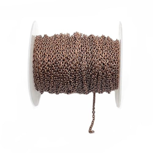 10m Gliederkette Meterware 2*3mm O Kettenspule Metallkette Roll Eisen Kabelkette Bastelnkette Schmuckherstellung Link Kette Bulk Chain für DIY Halskette Ohrringe Armband Verlängerung(Rotbronze)