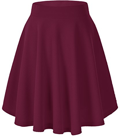 EXCHIC Mujeres Elegante Cintura Elástica A-Línea Midi Falda Base Uniforme Plisada Patinaje Falda(XL, Rojo Vino)