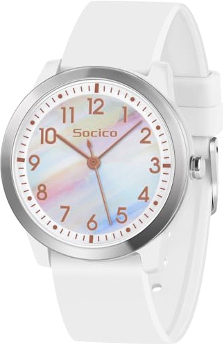 SOCICO Kids Watch Analogue, 5ATM/50M Waterproof Wrist Watch Children Girls Boys Teenagers Easy Read Kids Quartz Minimalist Watches for 8-18 Years (WhiteRainbow)