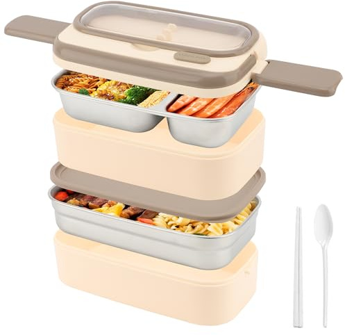 MEKOTRIN Contenitore Per Il Pranzo, 2 Strati Contenitore Termico Per | Alimenti Con Posate, Sicuro Per Microonde Lavastoviglie, Porta Pranzo Per Adulti Per Zuppa Porridge Riso Frutta
