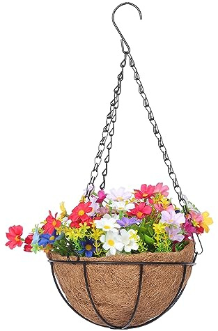 Cabilock Cestas Colgantes De Flores Artificiales De Hierro Flor Falsa Multicolor, Maceta Decorativa para Jardín y Balcón, Decoración Interior De Primavera, Resistente y Natural