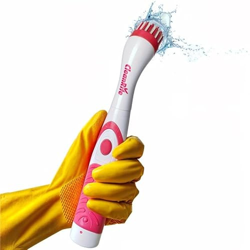 CleanRite® Brosse de Nettoyage Électrique Multi Scrubber – 10 000 TR/Min | Polyvalente et Compacte (135 g) | Fonctionne sur Piles | Dimensions : 3,7 x 3 x 28 cm | Étanche IPX6 – Rose