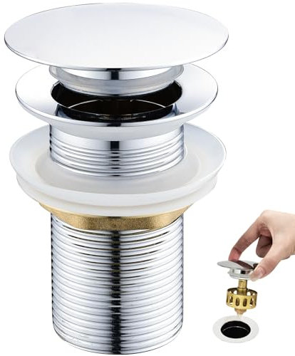 kelleria Bonde de Lavabo Pop Up, Bonde Lavabo Sans Trop Plein, Bouchon de Vidange avec Panier à Crépine, Salle de Bain pour Vasque Salle de Bain avec Un Trou de 1/4, Chromé, Argent