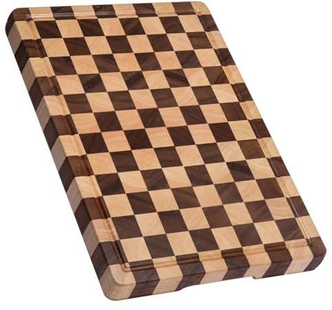 Acacia Wooden Chopping Board, Checkered Cutting Board, End Grain Cutting Boards for Kitchen, Butcher Block for Meat, Bread & Fruit, Charcuterie Board, 42 * 30 * 2 CM