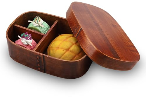 ACOGEDO Japanese Style Boxes, Wooden Lunch Box, Picnic Camping Sushi Snack Food Fruits Storage Container for Office, School, Hiking (18 * 12 * 5.5cm)