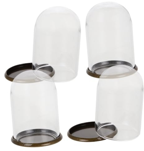 Eringogo Cloche Miniature en Verre Transparent avec Base MéTallique 4 PièCes pour DéCoration Maison De PoupéE Fleurs Immortelles Accessoires Microlandscape