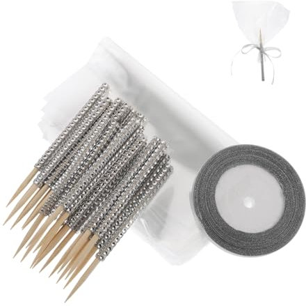 ERINGOGO 24pièces Bâtonnets De Bonbons avec Ribbons Pailletés Et pour Décorations De Fêtes pour Desserts Et Fruits Chocolatés Lors De Mariages Et Anniversaires