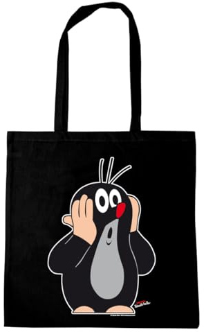 Logoshirt® Der kleine Maulwurf Baumwolltasche 38x42 cm schwarz | Der kleine Maulwurf - Oh Oh, lustiges Originalmotiv für Maulwurf-Fans, bedruckt, lange Henkel, ideal für Alltag und Einkauf