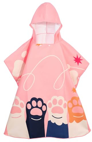 Maddy's Home Poncho de Bain pour Enfants - Poncho de Surf en Microfibre - Séchage Rapide - Léger - Convient pour la Natation, Le Surf et la Plage (Griffes de Chat)