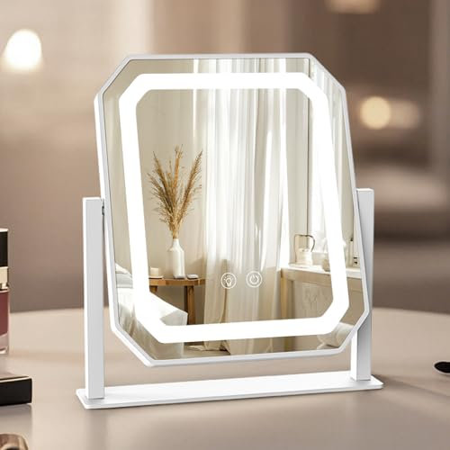 sylvwin Hollywood Espejo de Maquillaje con Luz - 360° Giratorio, 3 Temperaturas de Color Ajustables (3000K/4000K/6000K) Cosmético Espejo de Mesa, Control Táctil, Regulable, Espejo de Tocador Tipo-C