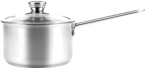 Cazo De Leche Olla de leche con tapa de vidrio, cacerola de leche de acero inoxidable, olla de cocina pequeña, cacerola multiusos sin recubrimiento Para Hervir La Leche