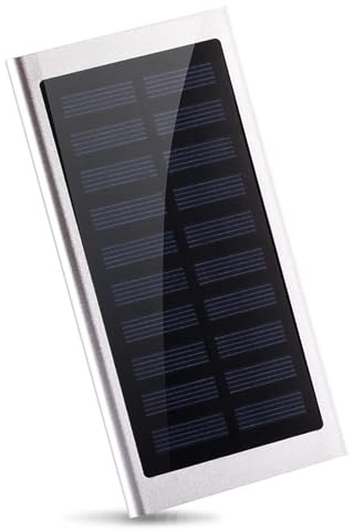 Power Bank, 20 000 mAh externt solbatteri, bärbar laddare med dubbla USB-portar och LED-lampor, tunn camping nödbackup-batteri för smartphone, silver