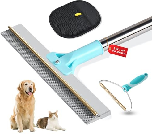 Teppichrechen für Tierhaarentfernungswerkzeug, wiederverwendbarer Tierhaarentferner, Besen mit 137,2 cm verstellbarem langem Griff, Katzen- und Hundehaarentferner, Teppichschaber, Besen mit