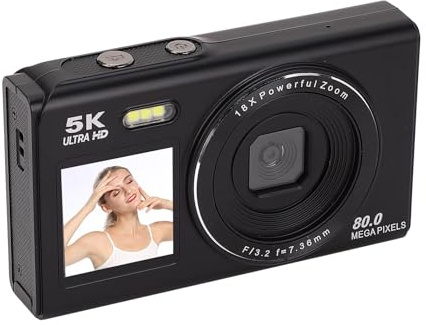 Tosuny Camera Digitale Compact 5K con Doppio Schermo e Zoom Ottico 18x, Fotocamera da da 32 GB per Fotografia di Viaggio - Wifi HDMI Webcam, 35mm Equivalente per i Creatori di Contenuti (32GB)