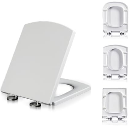 Sedile WC quadrato con chiusura rallentata, bianco, con cerniere a sgancio rapido, non si allenta mai, resistente, chiusura facile, coperchio del bagno (quadrato-C)