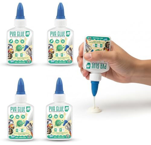 AIBULO 4-Pack PVA Glue 40ml Bottles | White Craft Glue for Kids | Clear Drying, Non-Toxic & Washable Adhesive with Precision Nozzle for School, Classroom, Slime Making, DIY & Office Use