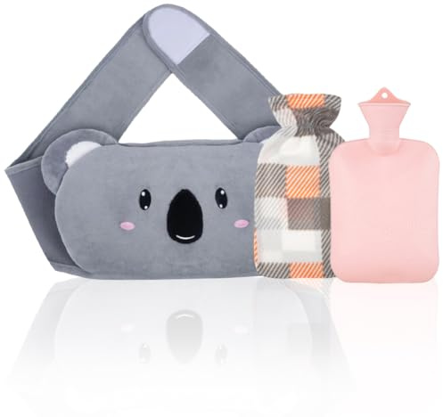 1 L Borsa Acqua Calda, 3 In 1 Boule Acqua Calda in Gomma con Peluche Copertura e Cintura, Borsa Dell'acqua Calda, per Gambe, Schiena, Spalle, Collo, Vita