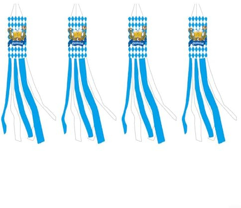 Pumixiy Windsack mit bayerischer Motto-Party-Dekoration, Outdoor-Windsack, 100 cm, weiße und blaue Flagge, Windsack für Garten, Hof, Festival, wetterbeständige Hängedekoration (4 Stück)