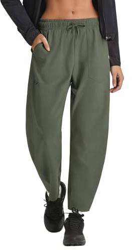 baleaf Women's Barrel Hiking Ankle Pants Water Resistant UPF 50+ Travel Baggy Ripstop Trousers with 5 Pockets Casual Slacks Army Green S