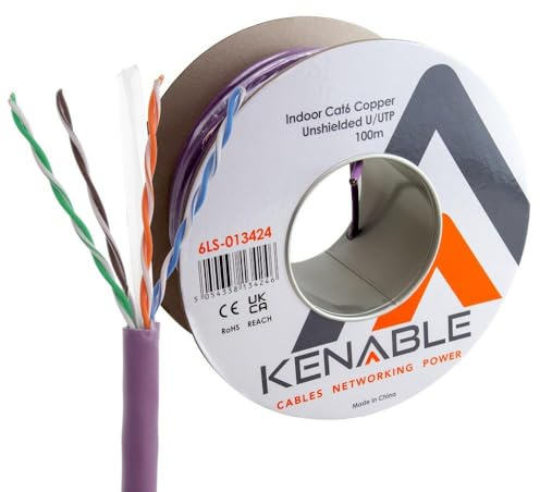 kenable Low Smoke CAT6 Gigabit Ethernet Cable Reel LSZH LSOH U/UTP Solid Copper Network Cable Indoor Violet Purple 100m