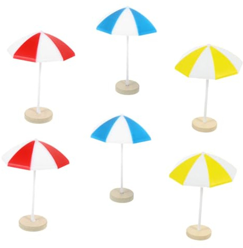 Veemoon 6pcs Miniature Dollhouse Beach Umbrella Set, Micro Resin Sun Umbrellas in Red, Blue, Yellow, Medium Size, Beach Scene Accessories for Dollhouse Décor and Ocean Landscape