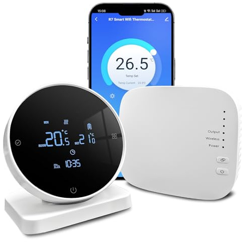 Thermostat Connecté pour Chaudière à Gaz/Chauffage à l'eau Au Sol Murale 3A | WiFi Programmable Tactile Intelligent Thermostats D'ambiance Refroidissement/Chauffage Compatible avec Google Home Alexa Tuya