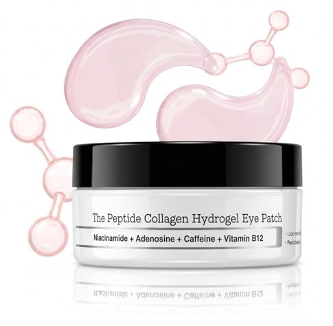 Solve Beauty, Peptid-Kollagen Hydrogel-Augenpads, solvene beauty augenpads mit Niacinamid Koffein Hyaluron, kühlende eye patches für frischer wirkende Augenpartie, 60 Stück Hydrogel Augenmaske