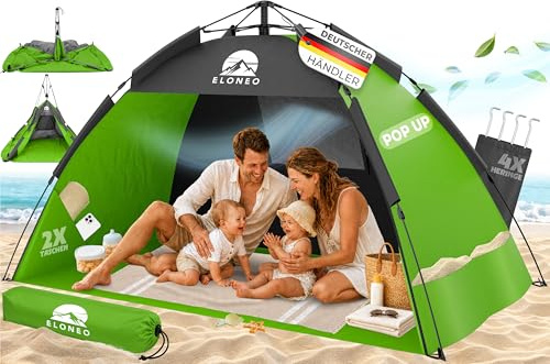 ELONEO Pop Up Strandmuschel UV Schutz 50+ | Strandzelt 190x100x110 cm | Leichter Aufbau und kleines Packmaß inkl. Tragetasche | Strand Sonnenschutz & Windschutz für Babys und Erwachsene