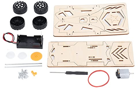 FTVOGUE Wooden 3D Racing Car Puzzle Kit, Composite Wood Model Building Kit with Electric Motor, AA Powered Science Experiment, Handmade Teaching Toy for Kids Boys Girls
