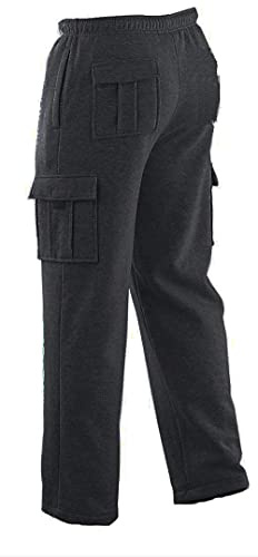 Winter Tex Mens Long Cargo Pants Sweatpants Truck Fleece Lined with Elastic Waistband, Fleeced Cargo Pants S-XXL (XL, Dark Gray)