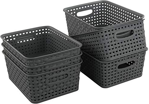 Teyyvn Plastic Storage Basket, 10.03 x 7.59 x 4.09, Pack of 6, Gray