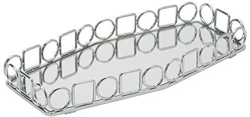 Home Details Mirrored Vanity Tray | Circles and Squares Design | Dresser | Desk | Cosmetic & Jewelry Organizer | Perfume | Decorative | Chrome