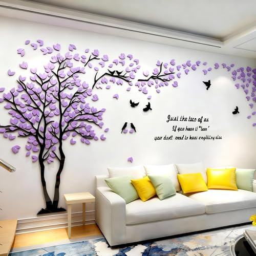 Wandtattoo Baum 3D DIY Wall Stickers Wandaufkleber Wandtattoo Wohnzimmer Schlafzimmer Family Wandsticker für Treppen Halle (Violett Links,M-250 * 130cm)