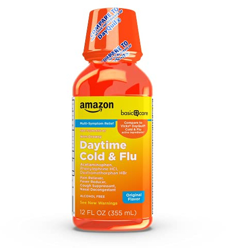 Amazon Basic Care Daytime Cold & Flu Liquid, Orange, 12 Fl Oz