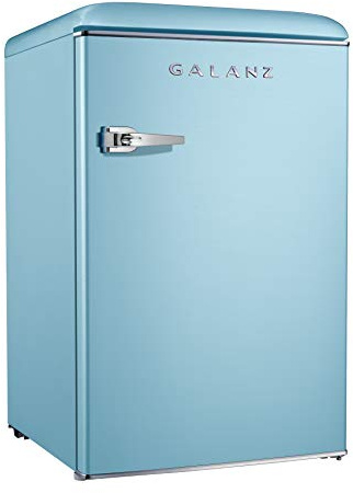 Galanz GLR44BEER Retro Compact Refrigerator, Single Door Fridge Adjustable Mechanical Thermostat, 3 Removable Glass Shelf, 1 Crystal Crisper, 1 Power Cord, Blue, 4.4 Cu Ft