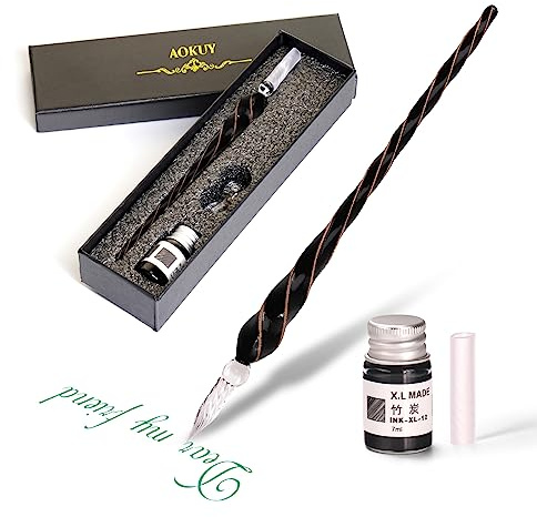 AOKUY Glass Dip Pen Set,Calligraphy Pen,Crystal Signature Pen for Art, Writing, Signatures -Decoration and Business Gift