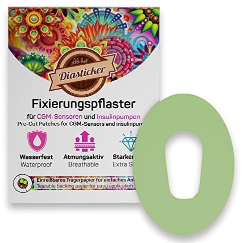 Diasticker | Dexcom G6 - Självhäftande lappar (10 st, Grön) | Vattentät - Andningsbar - Starkt grepp | CGM-sensor lapp, fixering, tejp, plåster, fixeringsgips