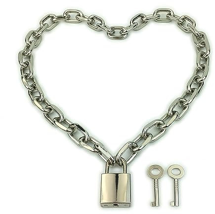 Succuba Padlock Necklace Chain Collar Choker with Two Keys and Box for Women, Men and Pet, 16 - 20 (L: 16, 18, 20), 0.31 (W), Metal