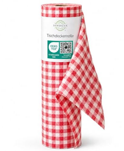 Sensalux Tischdeckenrolle Vlies 1,18 x 10 m Karo Weißrot, 80 g/m² | abwaschbar, wasserabweisend, stoffähnlich, Tischdecke Rolle, OEKO-TEX, Party, Hochzeit, Catering, Event