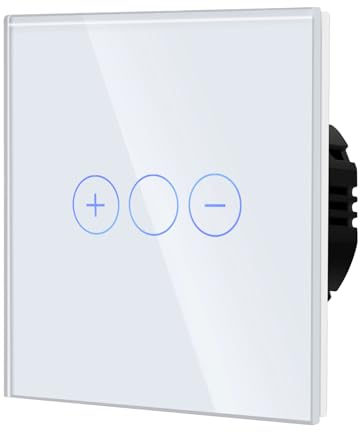 BSEED Dimmer Touch Switch with Glass, No Neutral Wire Required,Tempered Glass Panel with LED Indicator, Compatible with Dimmable LED/Halogen/Incandescent,1 Gang 2 Way,86mm White