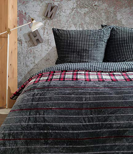 Leonado Vicenti Winter Bettwäsche Flausch Teddy Plüsch warme Cashmere Touch Coral Fleece 135x200 155x220 200x200 200x220 240x220, Farbe:Anthrazit Gestreift, Größe:135 x 200 cm