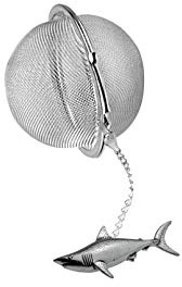 F15 Mako Shark fish English Pewter on a Tea Leaf Infuser Stainless Steel Sphere Strainer