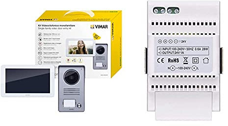 Vimar K40915 Kit Videocitofono Touch Screen Monofamiliare con Alimentatore Multispina & 40103 Alimentatore per Videocitofono con Uscita 24 V, Alimentazione 100-240 V~ 50/60 Hz