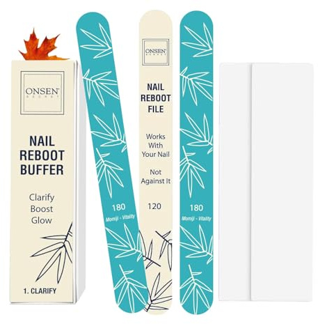 Onsen Secret Japanese Nail SHAPE & SHINE KIT, 3-Way Nail Buffer Block e lima per unghie professionale 120/180 Grit-6 pack per unghie naturali e acriliche. Serie Super Value Bundle, Shape e Shine