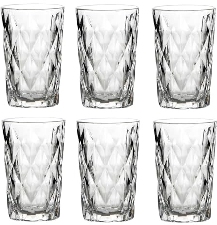 Set di 6 bicchieri da vino colorati vintage con motivo a diamante (Rombus), bicchieri da cocktail con goffratura, vetro, bicchiere da vino, acqua, calici in vetro (bicchiere trasparente)