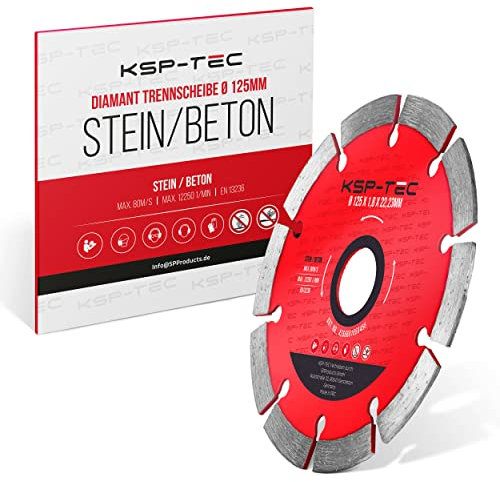 KSP-Tec®│Trennscheibe 125mm für Stein, Beton, Mauerwerk│Flexscheibe für Winkelschleifer und Flex 125 mm (125mm, Diamant Trennscheibe)